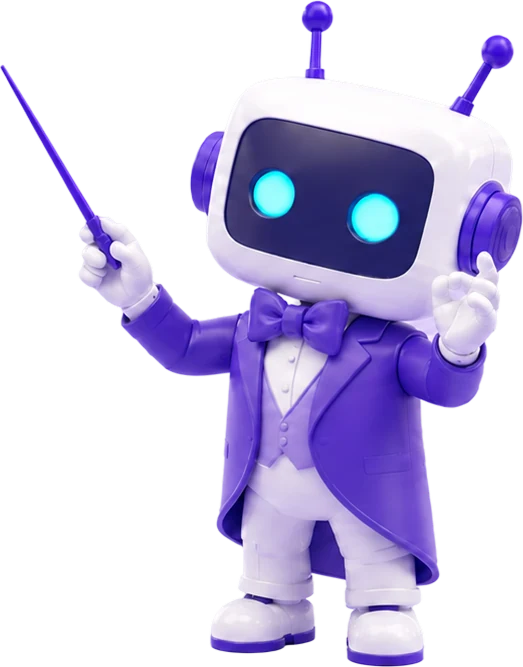 Cabina.AI robot mascot Kabi conducting with a baton